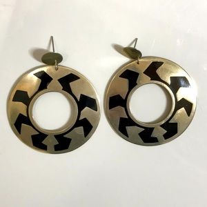 Vintage alpaca silver and black stone earrings